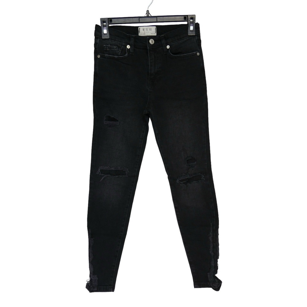 We The Free People Jeans Womens 26 Mid‎ Rise Skinny Stretch Distressed Black